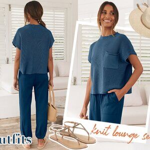 Caracilia Womens Two Piece Outfits Knit Sweater Sets